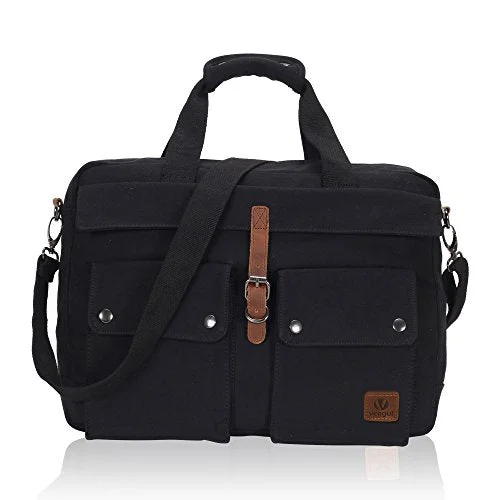 Messenger bag foldable travel-Veegul 17 Inch Multifunctional Canvas Laptop Bag Computer Messenger Shoulder Bags Black Vg