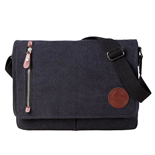 Messenger bag for fast jaunts-Vintage Canvas Satchel Messenger Bag for Men Women,Travel Shoulder bag 13.5" Laptop Bags Bookbag (Black)