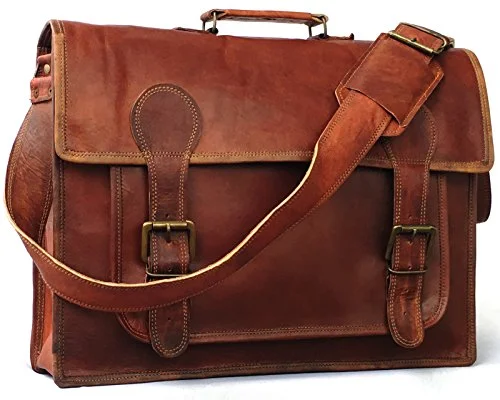 Messenger bag for office travel-Vintage Couture 18 Inch Genuine Business Leather Laptop Messenger Bag