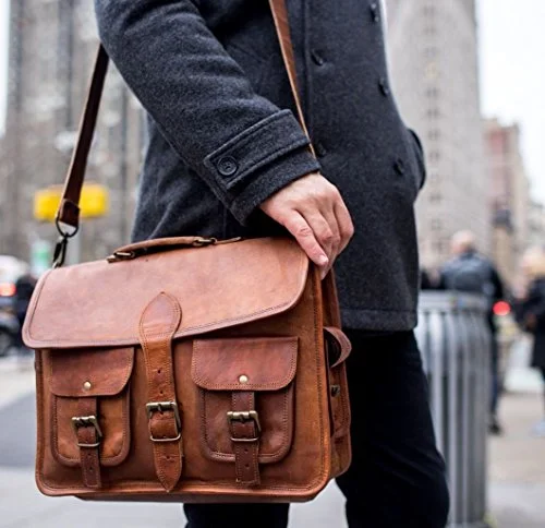 Briefcase with work needs-Vintage Crafts Abb 18 Inch Vintage Handmade Leather Messenger Bag For Laptop Briefcase Satchel Bag