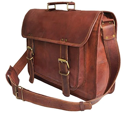 Briefcase with class kits-Vintage Crafts Genuine Men'S Leather Messenger Laptop Briefcase Satchel Mens Bag