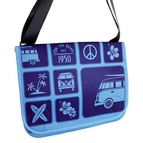 Messenger bag with firm straps-Vw Collection By Brisa Vw Bus Neoprene Messenger Bag - Blue