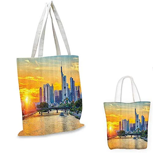 Messenger bag with added zippers-Wanderlust Decor canvas messenger bag Frankfurt at Sunset Landmark Skyscraper Vibrant Colors