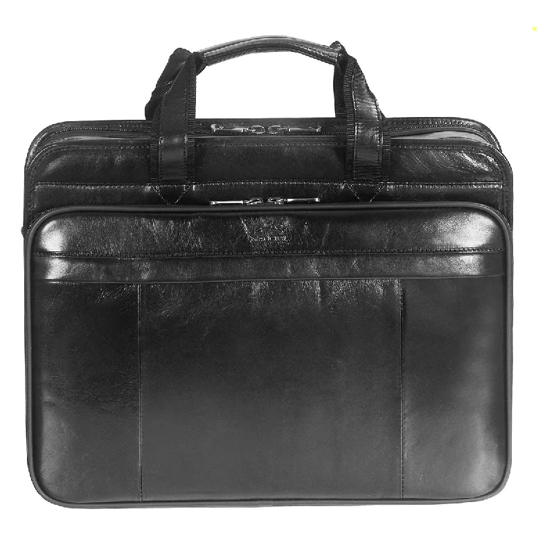 Briefcase for holiday gifts-Mancini Leather Double Compartment Briefcase for Laptop and Tablet Black