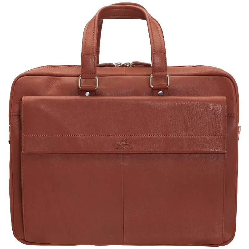 Briefcase with snap closures-Mancini Leather Double Compartment Briefcase for 15.6" Laptop and Tablet, 16.25" x 4" x 12", Cognac