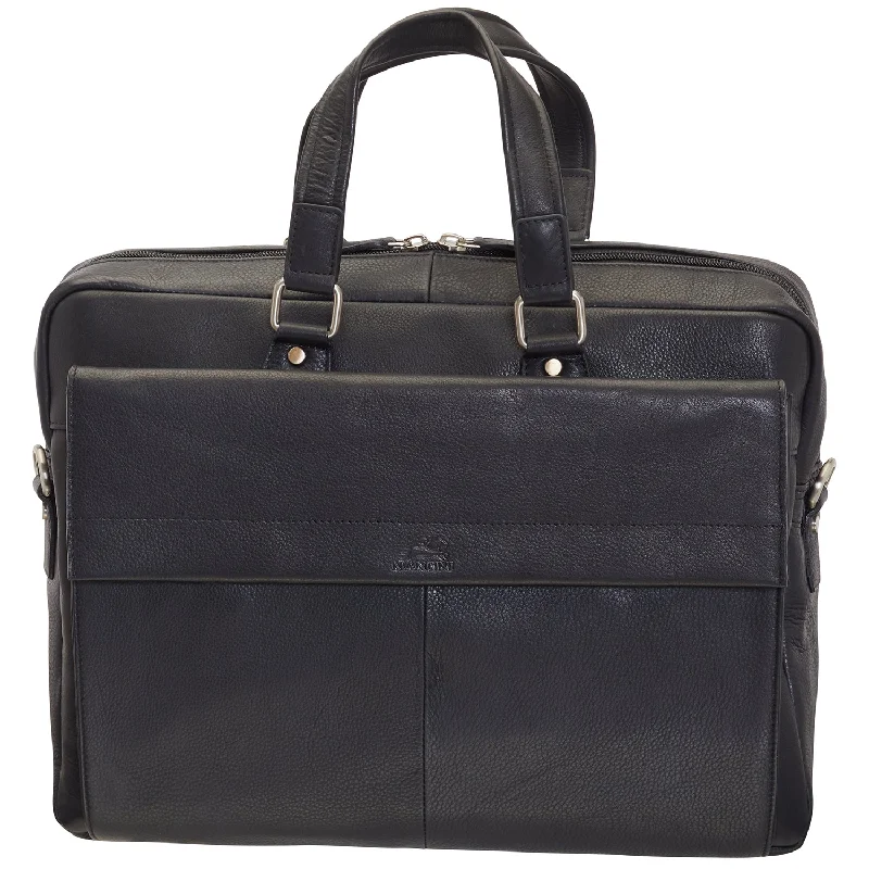 Briefcase for gadget storage-Mancini Leather Slim Laptop/tablet Briefcase, 16.25" x 2.5" x 12", Black