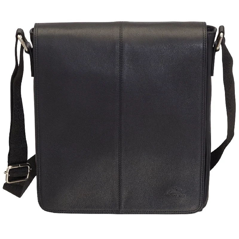 Messenger bag for bike commuting-Mancini Leather Messenger Style Unisex Bag for Tablet/ E-reader, 10.25" x 3" x 12", Black