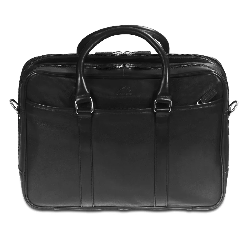 Briefcase for long meetings-Mancini Leather Double Compartment Zippered Briefcase for 15.6" Laptop / Tablet, 15.5" x 4.25" x 11.25", Black