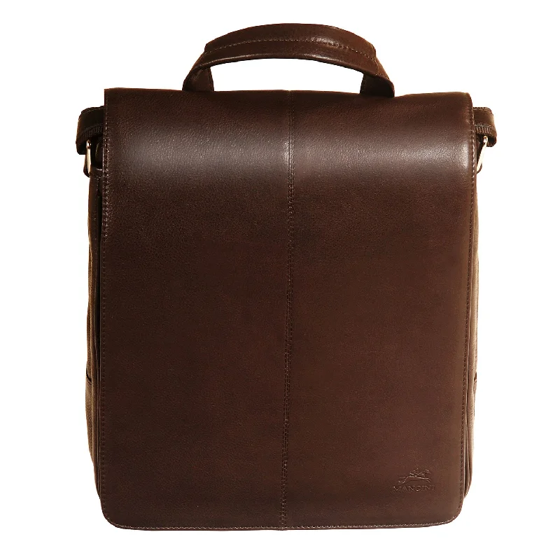 Messenger bag with side handles-Messenger Style Tablet Bag, 10.5" x 4" x 12", Brown