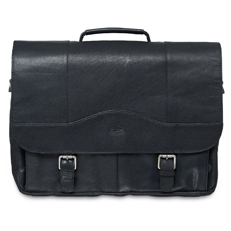 Briefcase with stretchable sides-Porthole Briefcase for 15.6" Laptop / Tablet with RFID Secure Pocket, 16" x 4" x 11", Black