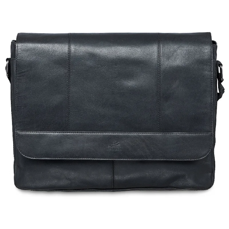 Messenger bag stylish trim-Messenger bag for 15'' Laptop / Tablet, 16.25" x 3.25" x 12", Black