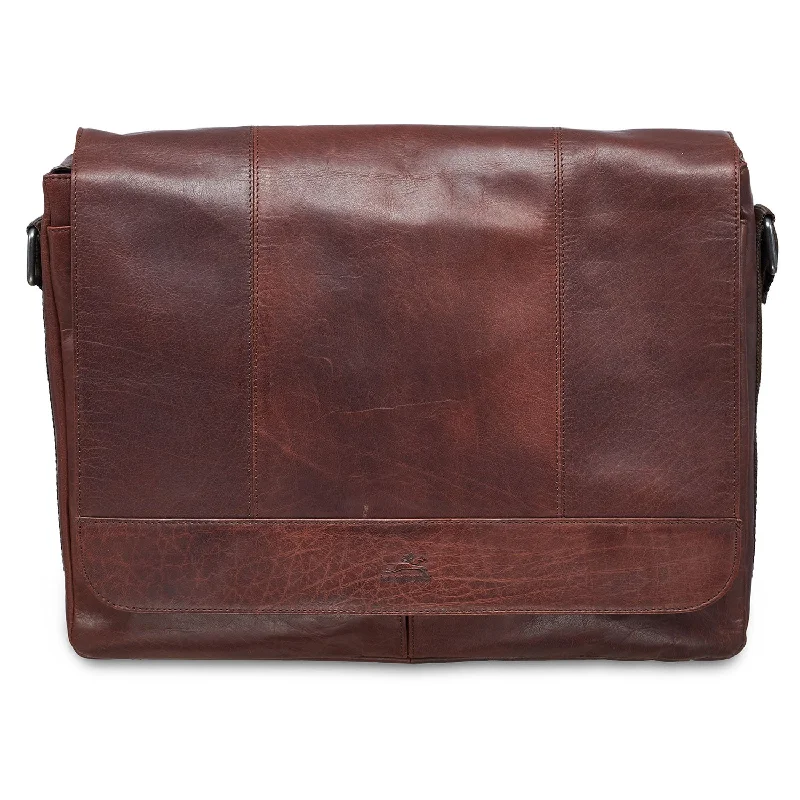 Messenger bag with bonus pockets-Messenger bag for 15'' Laptop / Tablet, 16.25" x 3.25" x 12", Brown