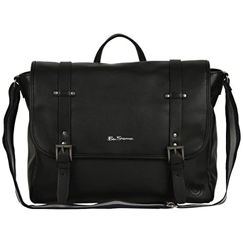 Messenger bag stylish stitching-Ben Sherman Faux Leather Flapover 15.0" Computer Laptop Messenger Bag, Black, One Size