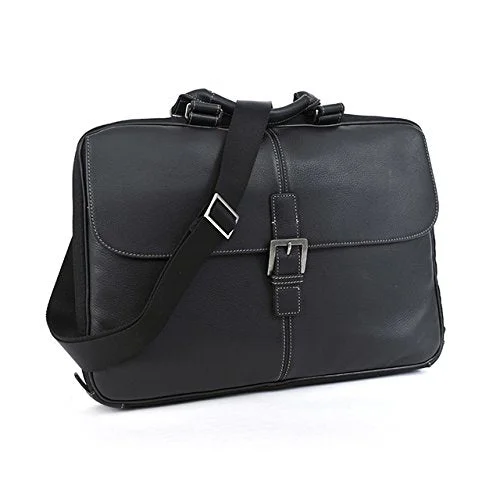 Messenger bag stylish accents-Boconi Bags And Leather Tyler - Tumbled 15" Portfolio Brief Messenger Bag Black Leather