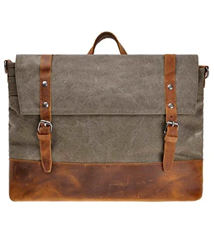 Messenger bag with hidden storage-Canvas Messenger Bag Zlyc Leather Trim 15.6 Inch Laptop Bag Military Shoulder Bag Vintage Handbag