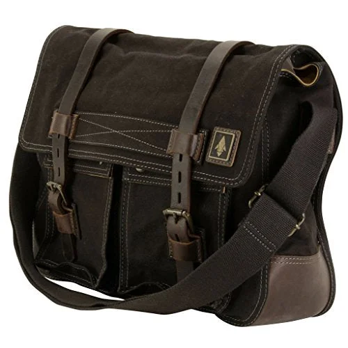 Messenger bag for student needs-Damndog Haversack 16.5" Canvas Flapover Messenger Bag - Tar Black