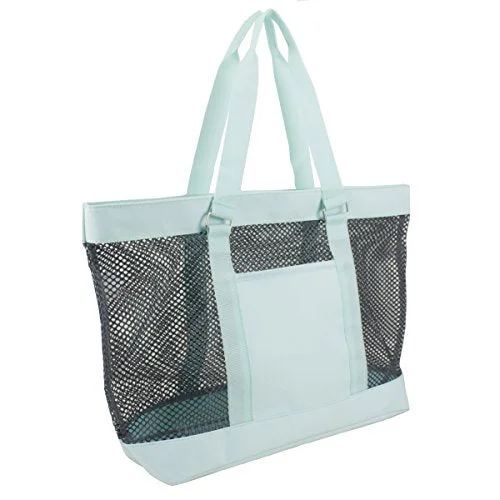 Eastsport Mesh Tote Beach Bag, Graphite/Icy Blue