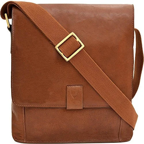 Messenger bag with hidden zippers-Hidesign Aiden Medium Leather Messenger Cross Body Bag, Tan