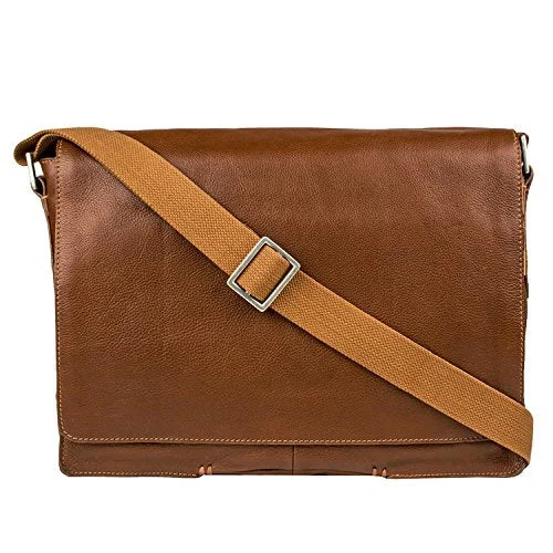 Messenger bag for quick breaks-Hidesign Fred Leather Business Laptop Messenger Cross Body Bag, Tan