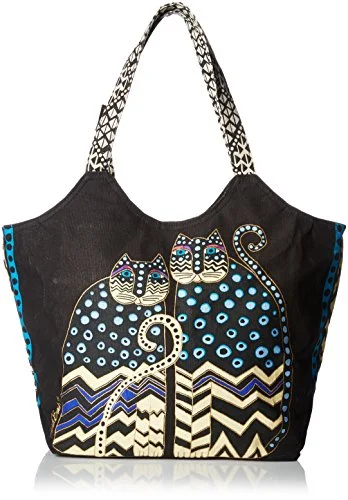 Laurel Burch Large Scoop Tote With Zipper Top, Spotted Cats