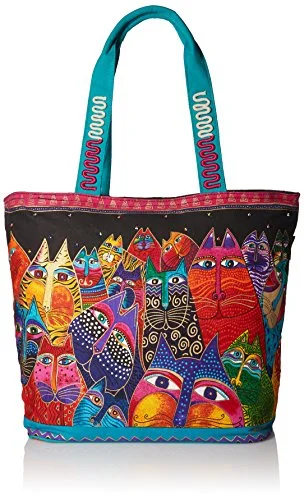 Laurel Burch Shoulder Tote Zipper Top 19, 1/2-Inch By 6, 3/4-Inch By 15-Inch, Fantasticats