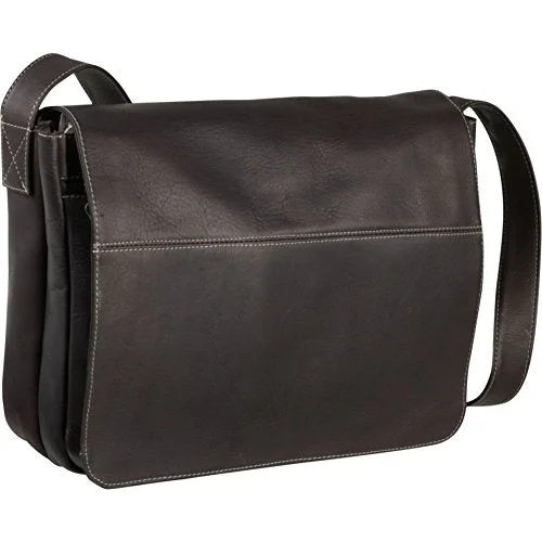 Messenger bag with bonus space-Le Donne Leather Full Flap Leather Laptop Messenger Bag, Café