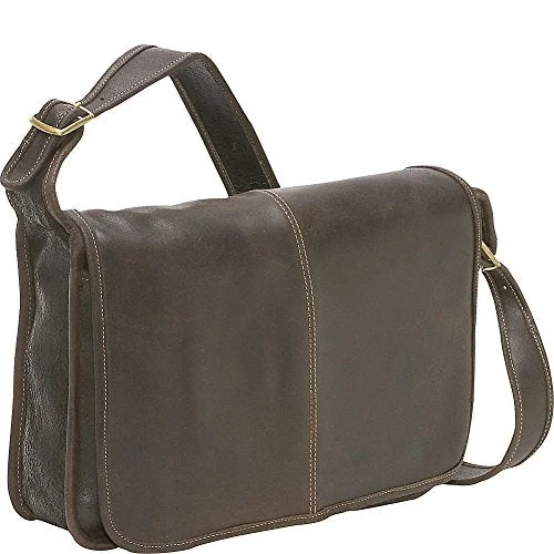 Messenger bag cool trim-Ledonne Distressed Leather Classic Flap Over Messenger Bag, Choc