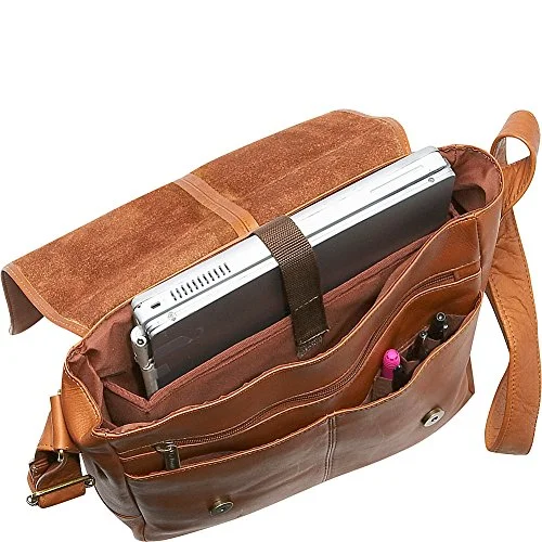 Messenger bag for group travel-Ledonne Leather Rivet Computer Messenger Bag, Café