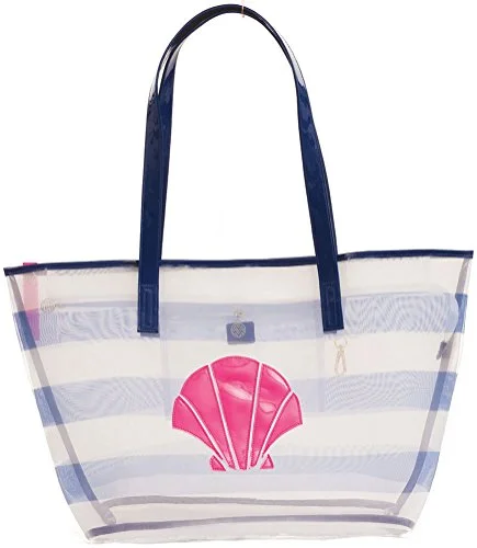 Macbeth Collection Mesh Shell Beach Tote Bag Blue Stripe One