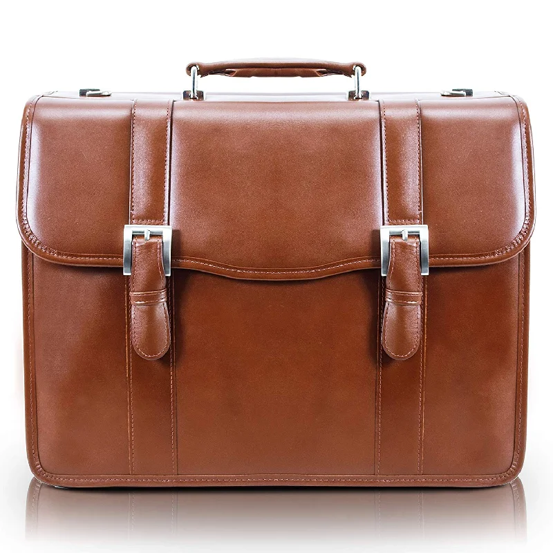 Briefcase for travel gear-McKlein USA Flournoy 15" Leather Double Compartment Laptop Briefcase