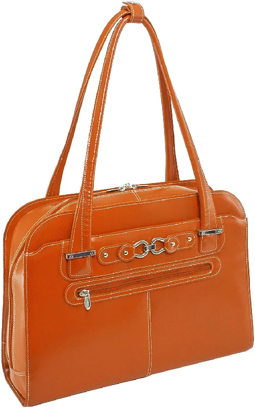 Briefcase for snowy commutes-McKlein, W Series, Oak Grove, Top Grain Cowhide Leather, 15" Leather Fly-Through Checkpoint-Friendly Ladies' Laptop Briefcase, Orange (96630)