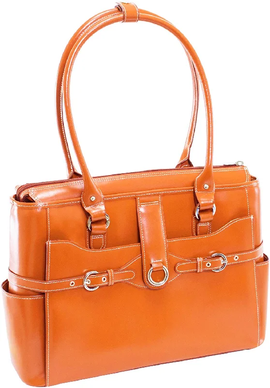 Briefcase for urban commutes-McKlein, W Series, Willow Springs, Top Grain Cowhide Leather, 15" Leather Ladies' Laptop Briefcase, Orange (96560)