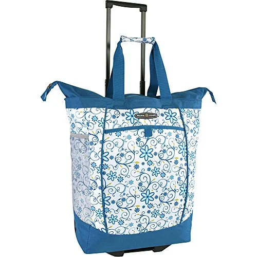 Pacific Coast Signature Large Rolling Shopper Tote Bag, Blue Daisy