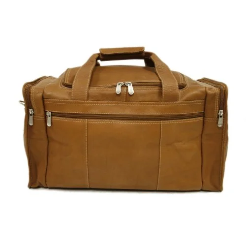 Duffel Bag sideline style-Piel Leather Travel Duffel With Side Pockets, Saddle, One Size