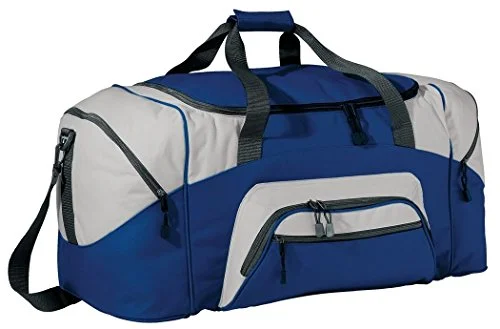 Duffel Bag craft supplies-Port & Company - Color Block Sport Duffel, Royal/Grey