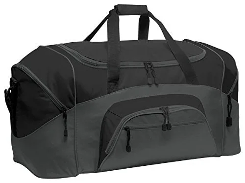 Duffel Bag military style-Port & Company Color Block Sport Zipper Duffel Bag_Black/Dark Charcoal_Osfa