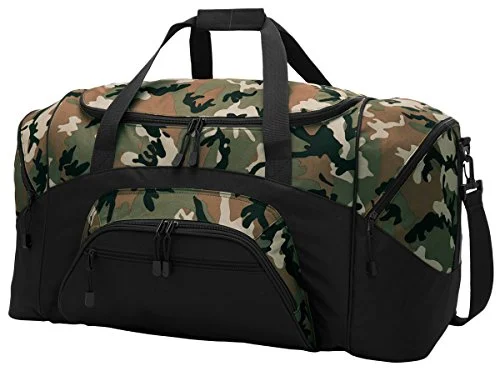 Duffel Bag tactical gear-Port & Company Color Block Sport Zipper Duffel Bag_Camo/Black_Osfa