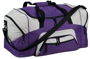 Duffel Bag survival kit-Port & Company Colorblock Sport Duffel, Purple/Grey