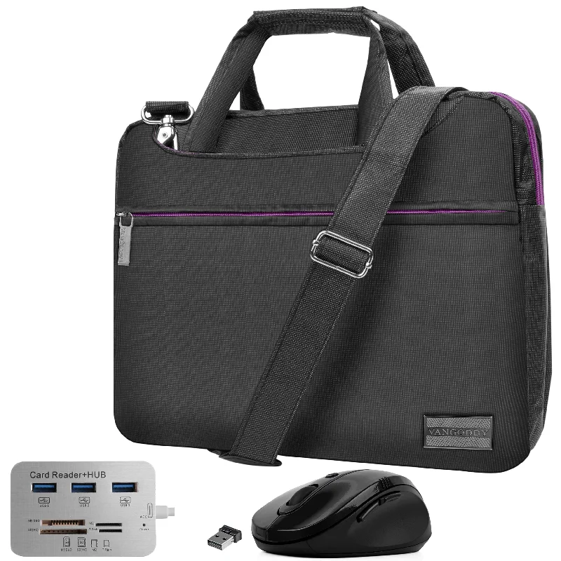 Messenger bag with extra compartments-Purple Slim 13.3 inch Laptop Messenger Bag, USB Hub, Mouse for Google PixelBook Go, Pixel Slate, Pixel Book