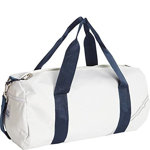 Duffel Bag forest hike-Sailor Bags Round Duffel With Blue Straps, Medium, White/Blue