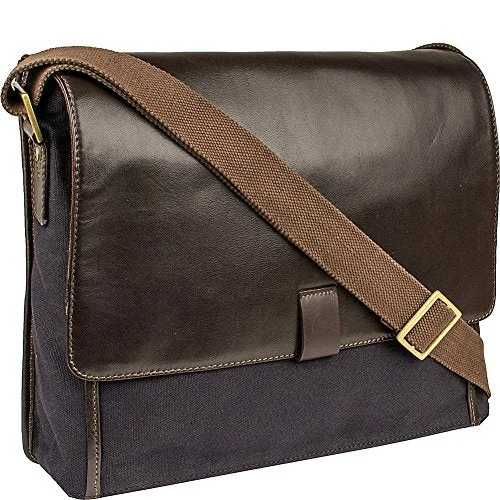 Messenger bag for laptop essentials-Scully Cambria Messenger Workbag (Brown Leather & Midnight Navy Canvas)