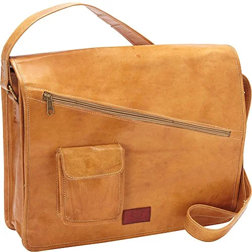 Messenger bag with added pockets-Sharo Leather Bags Computer Messenger Bag (Orange-Yellow)