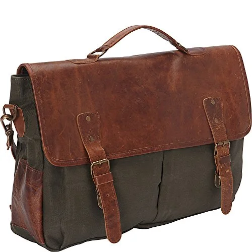 Messenger bag for luxury jaunts-Sharo Leather Bags Laptop Messenger Bag And Brief Brown Leather/Green Canvas