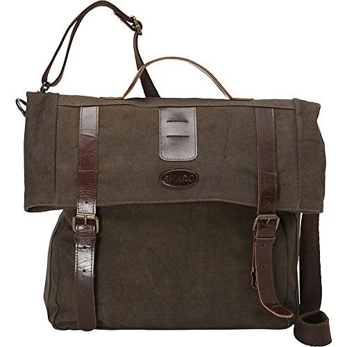 Messenger bag trendy stitching-Sharo Leather Bags Leather And Canvas Messenger Bag (Brown)