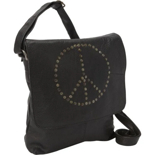 Messenger bag for rapid vacations-Sharo Leather Bags Peace Messenger Bag (Black)