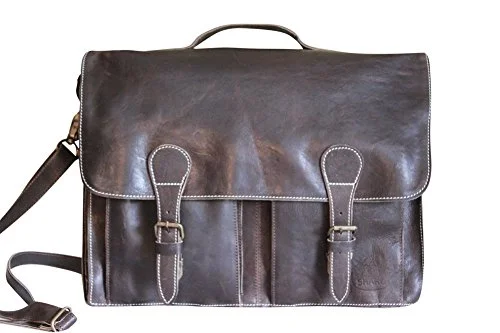 Messenger bag for solo breaks-Sharo Leather Bags Soft Leather Laptop Messenger Bag And Brief (Very Dark Brown)