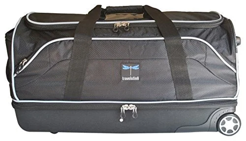 Duffel Bag sleeping bag-Travolution 28” Wheeled Drop-Bottom Duffel With Garment Rack With Grey Trim, Black With Grey Trim