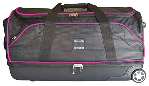 Duffel Bag camping tent-Travolution 28” Wheeled Drop-Bottom Duffel With Garment Rack With Pink Trim, Black With Pink Trim