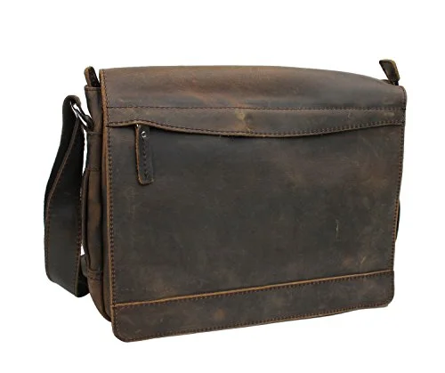 Messenger bag with padded handles-Vagabond Traveler 14" Leather Messenger Laptop Bag L18. Dark Distress