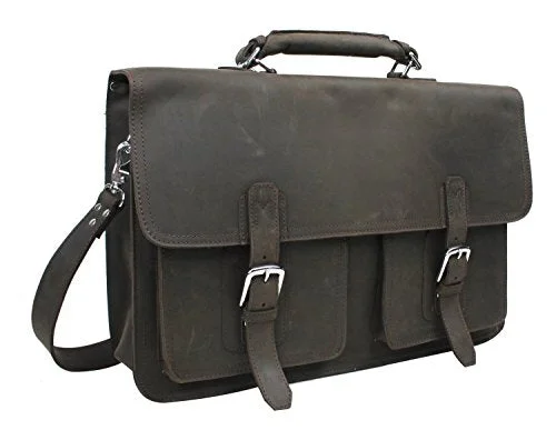 Briefcase with top flaps-Vagabond Traveler 20" Super Extra Large Pro Leather Briefcase Laptop Bag. Heavy 7Lb Lb08.Db